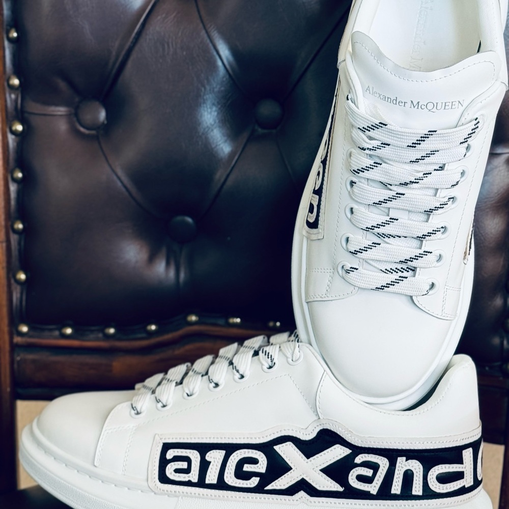 Alexander McQueen White and Black Logo Sneakers - Picture 5 of 5